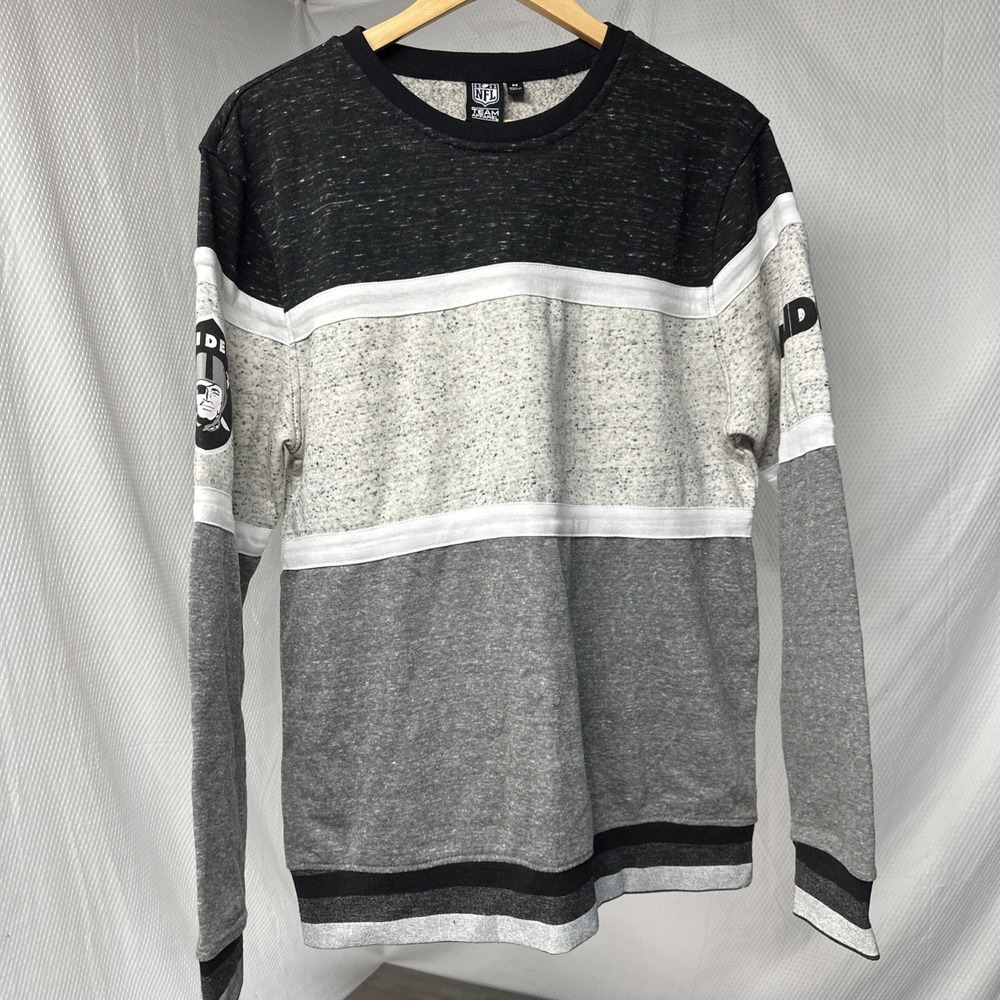 NFL Team Apparel Raiders Sweatshirt Women M Grey Black Colorblock Logo Crewneck
